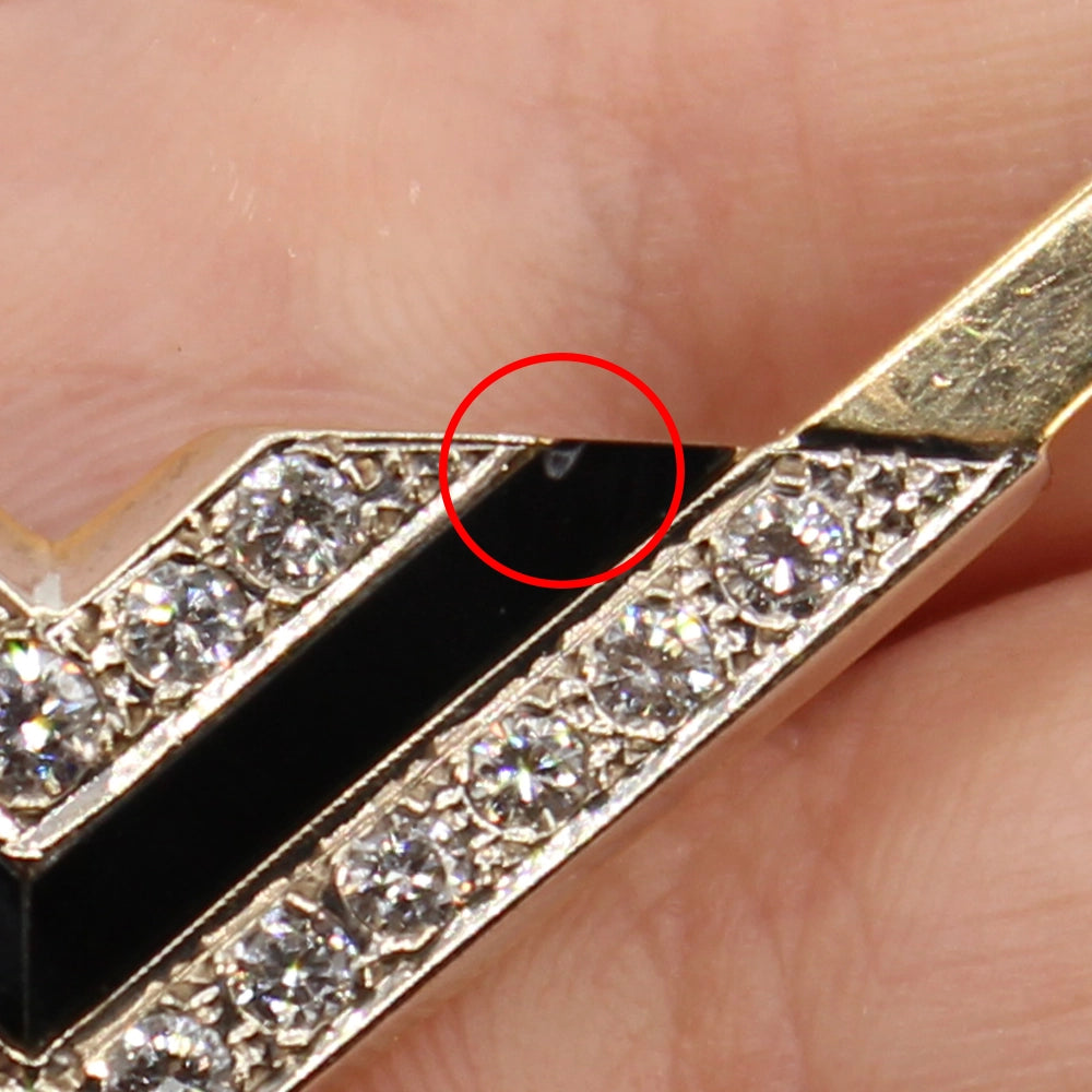 Vintage 80’s Chevron Necklace with Diamonds, Black Onyx, and 14K Yellow Gold