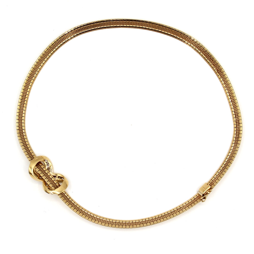 Vintage 90’s Y2K Omega Infinity Necklace with Diamonds and 14K Yellow Gold