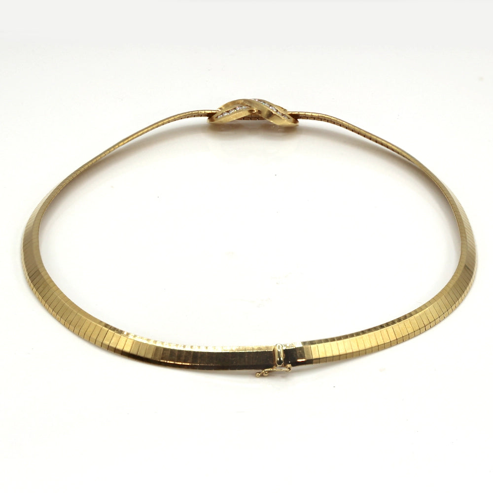 Vintage 90’s Y2K Omega Infinity Necklace with Diamonds and 14K Yellow Gold