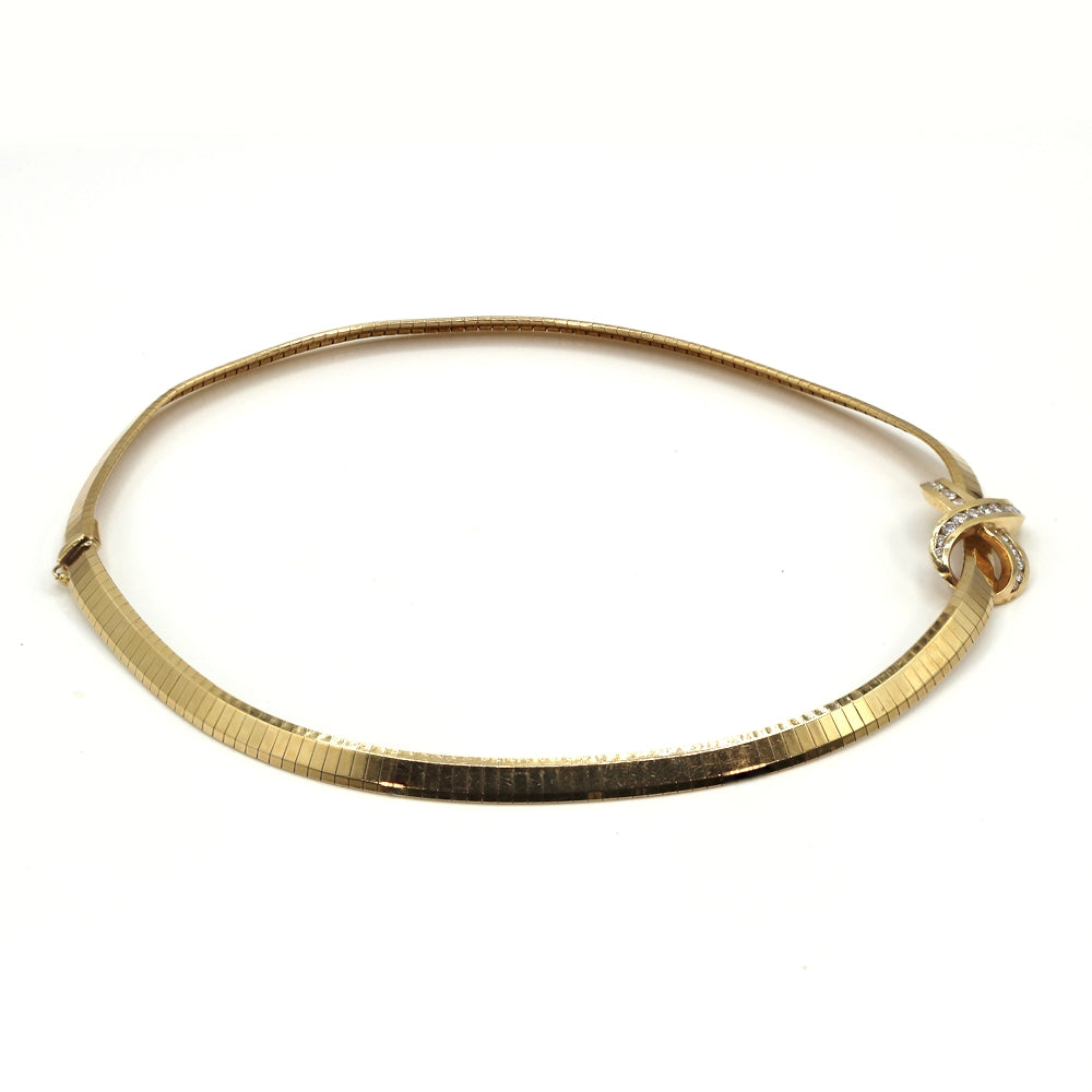 Vintage 90’s Y2K Omega Infinity Necklace with Diamonds and 14K Yellow Gold