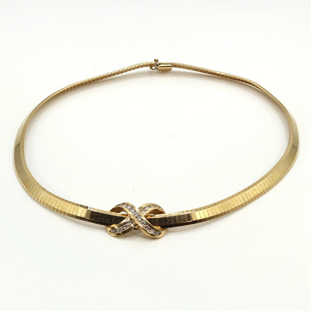 Vintage 90’s Y2K Omega Infinity Necklace with Diamonds and 14K Yellow Gold