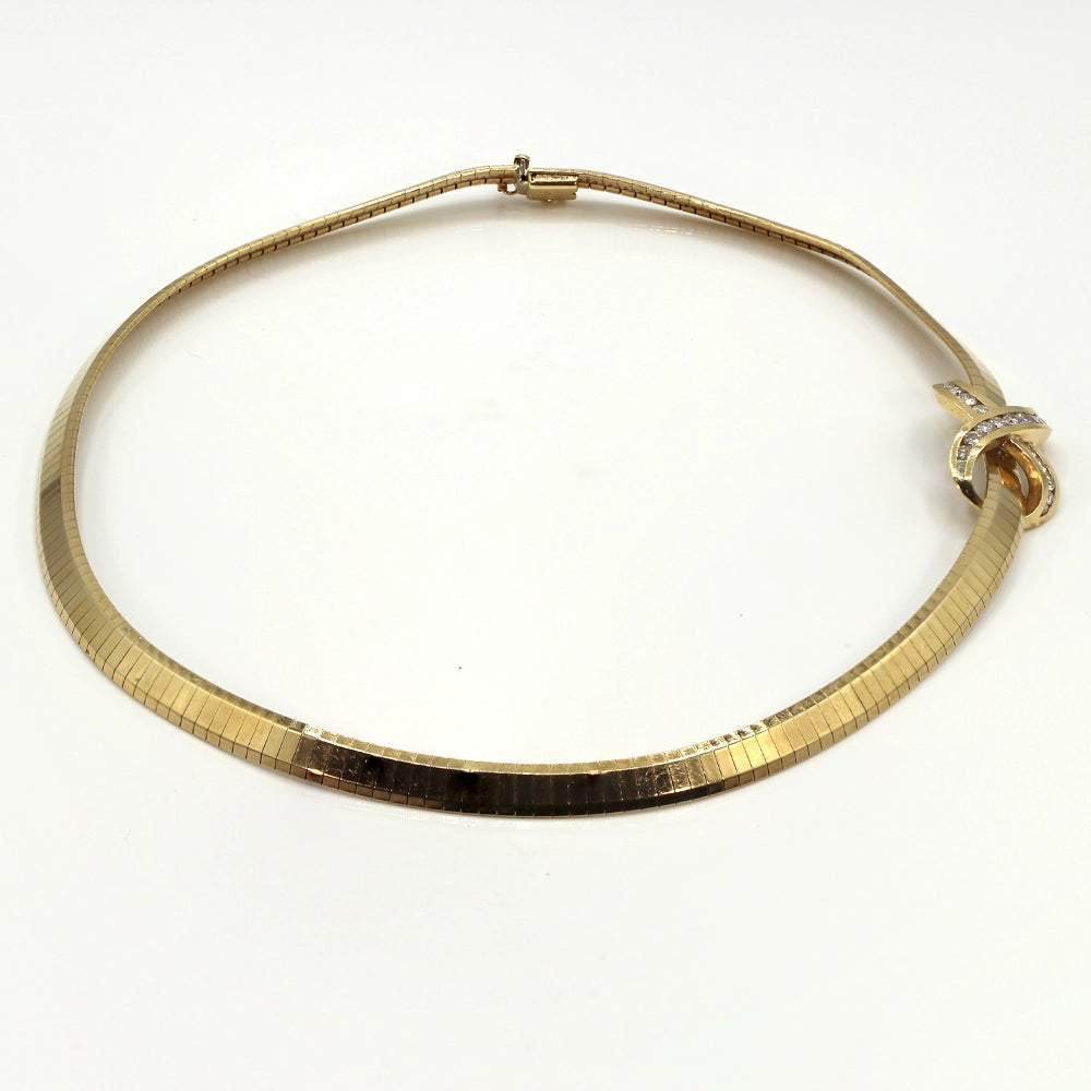 Vintage 90’s Y2K Omega Infinity Necklace with Diamonds and 14K Yellow Gold