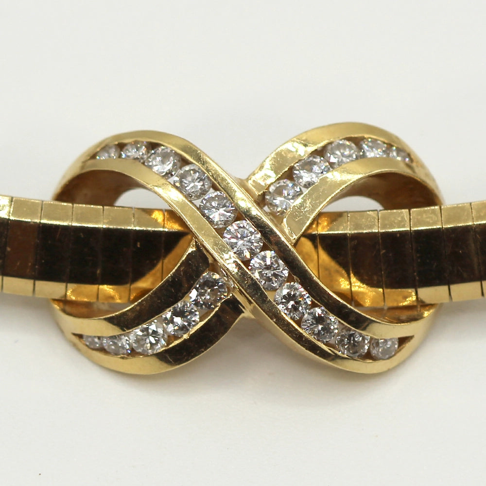 Vintage 90’s Y2K Omega Infinity Necklace with Diamonds and 14K Yellow Gold