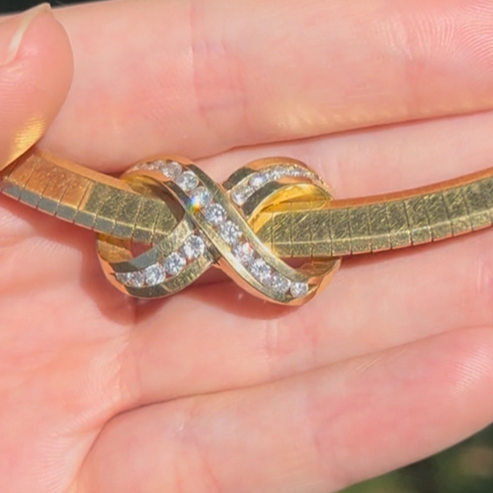 Vintage 90’s Y2K Omega Infinity Necklace with Diamonds and 14K Yellow Gold