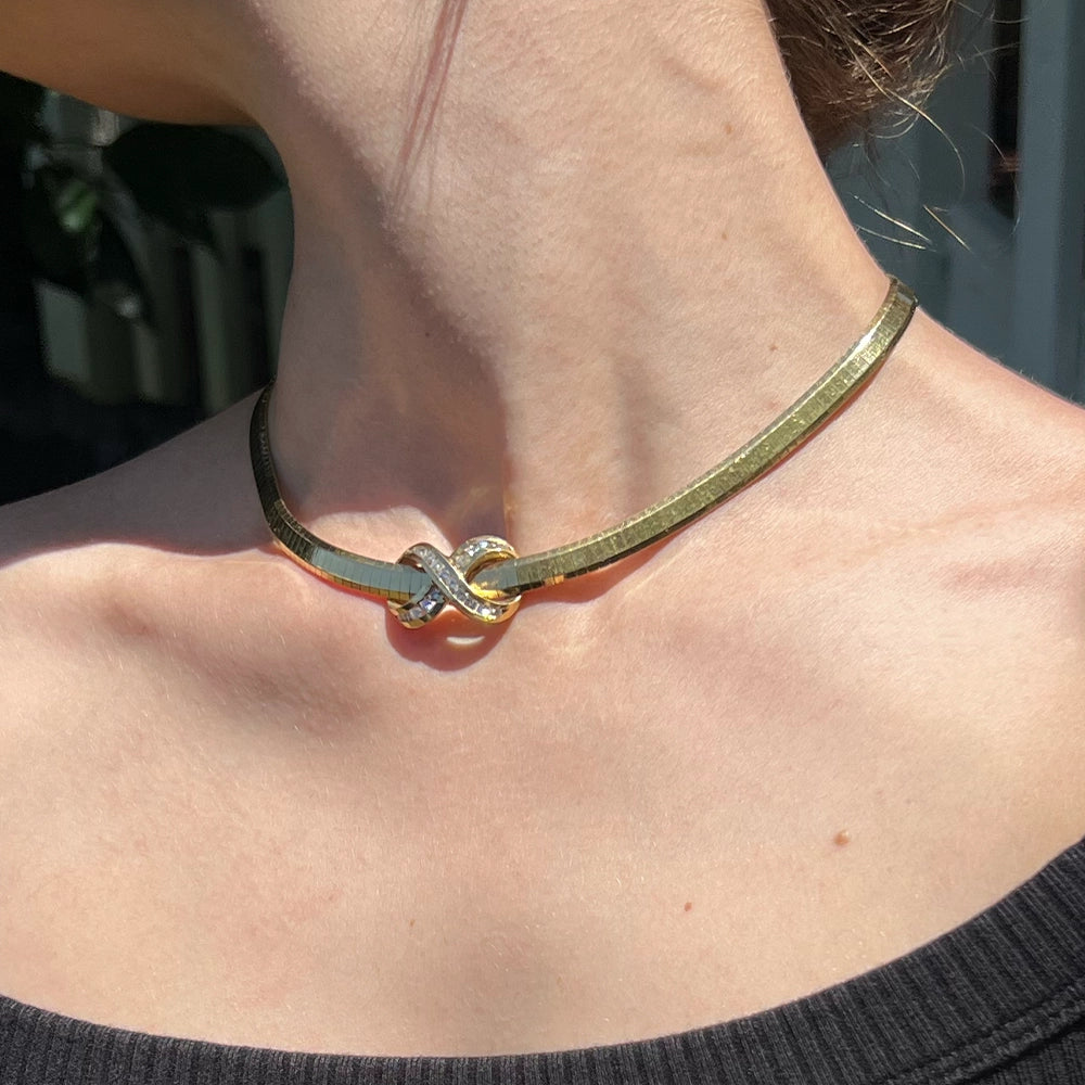 Vintage 90’s Y2K Omega Infinity Necklace with Diamonds and 14K Yellow Gold