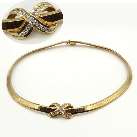 Vintage 90’s Y2K Omega Infinity Necklace with Diamonds and 14K Yellow Gold