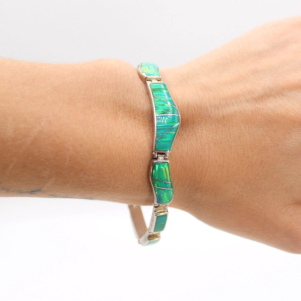 Silver and Opal Wave Bracelet SIZE 7