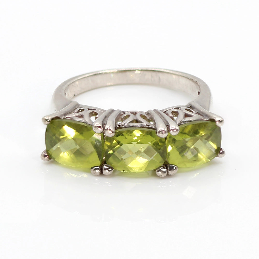 Sterling Silver and Chessboard Cut Peridot Ring SIZE 7.75