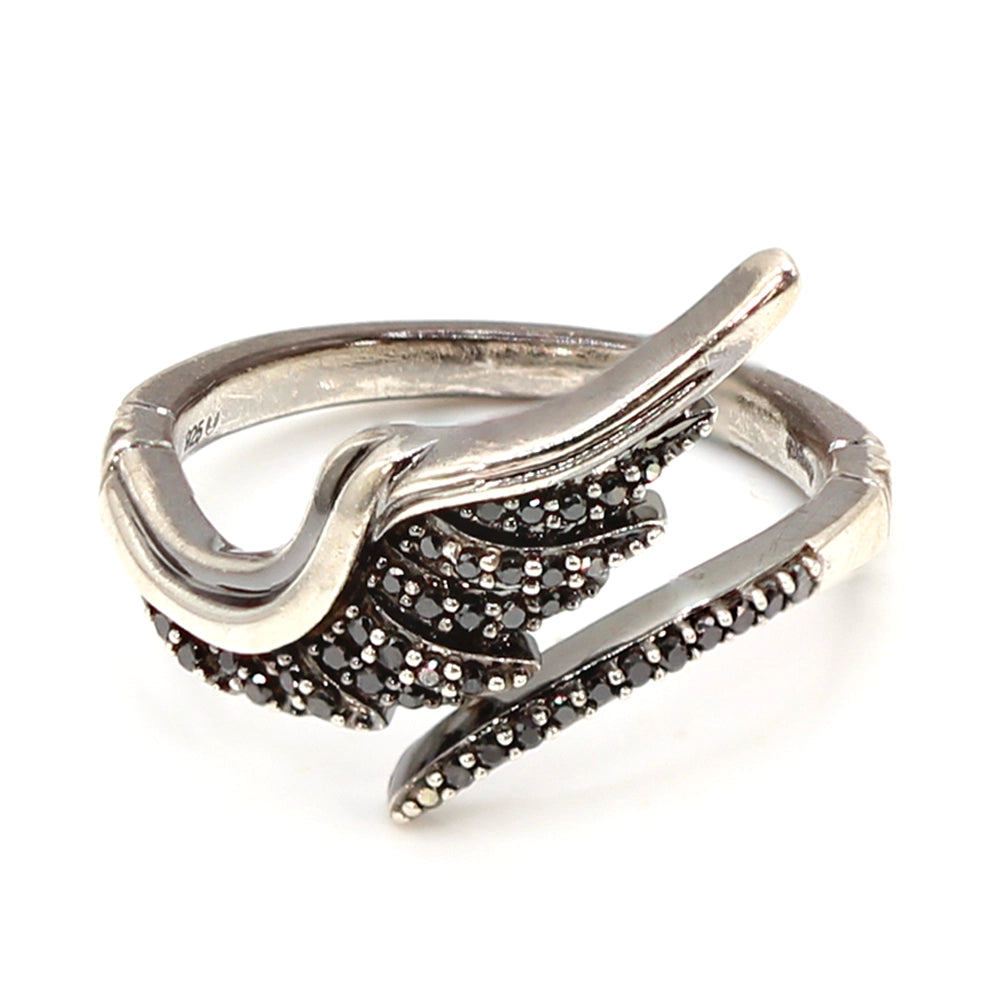 Disney Enchanted Villains Maleficent Wings Sterling Silver and Black Diamond Ring SIZE 7.5