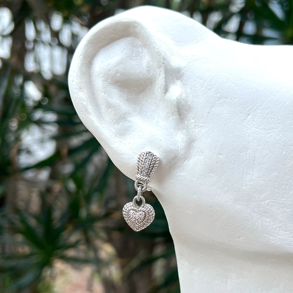 Judith Ripka Sterling Silver CZ Heart Dangle Earrings