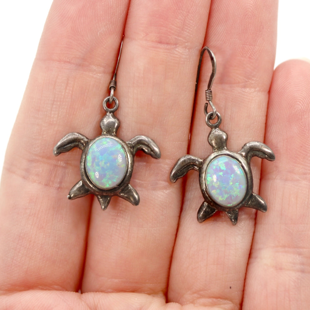 Sterling Silver and Opal Turtle Earrings