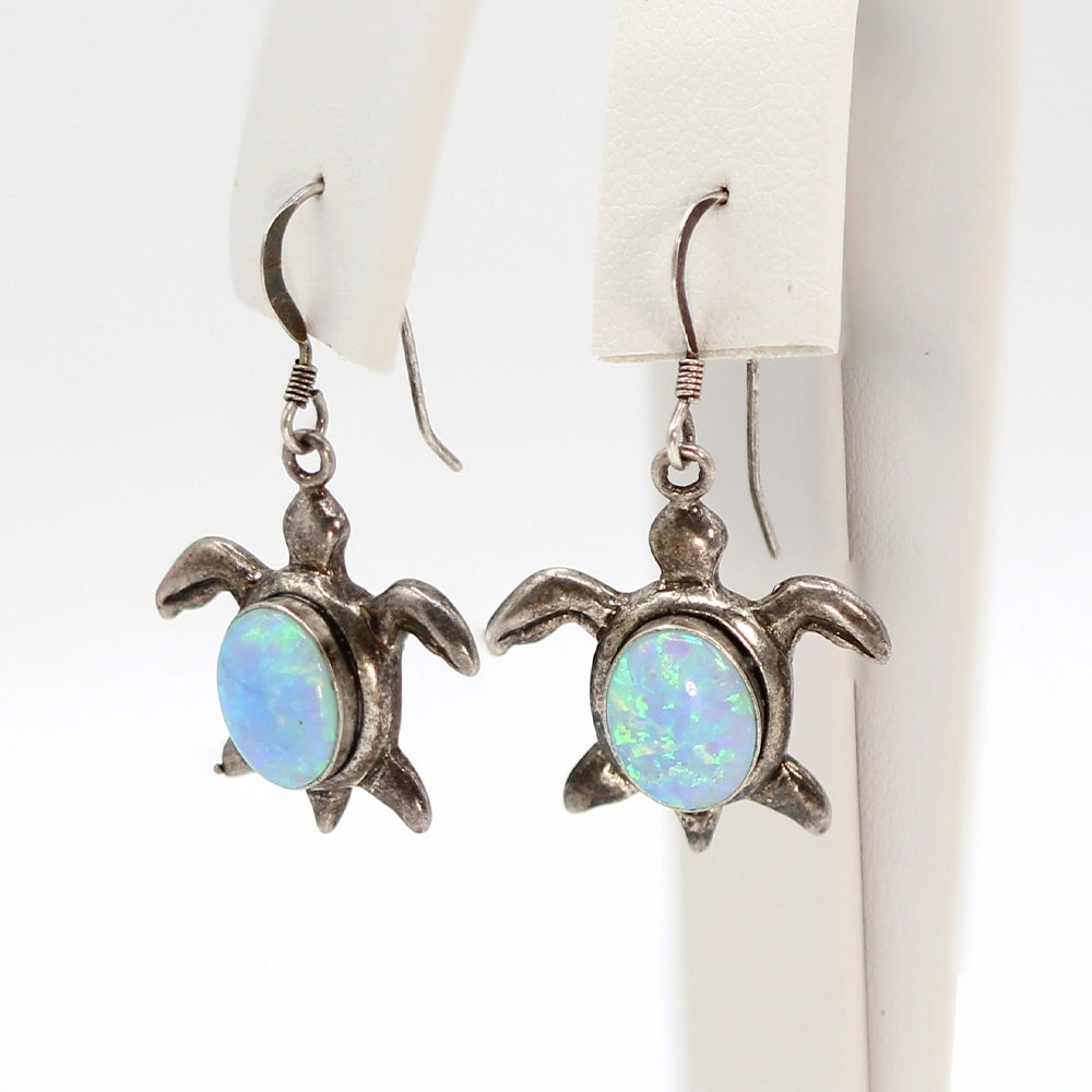 Sterling Silver and Opal Turtle Earrings