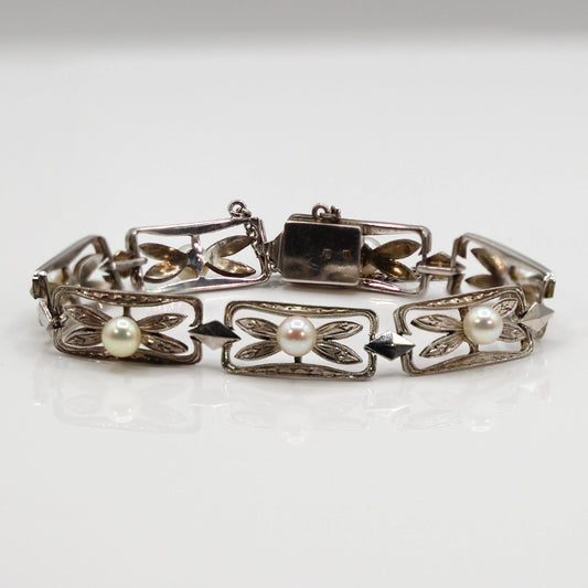 Mikimoto Sterling Silver and Pearl Bracelet SIZE 6.5