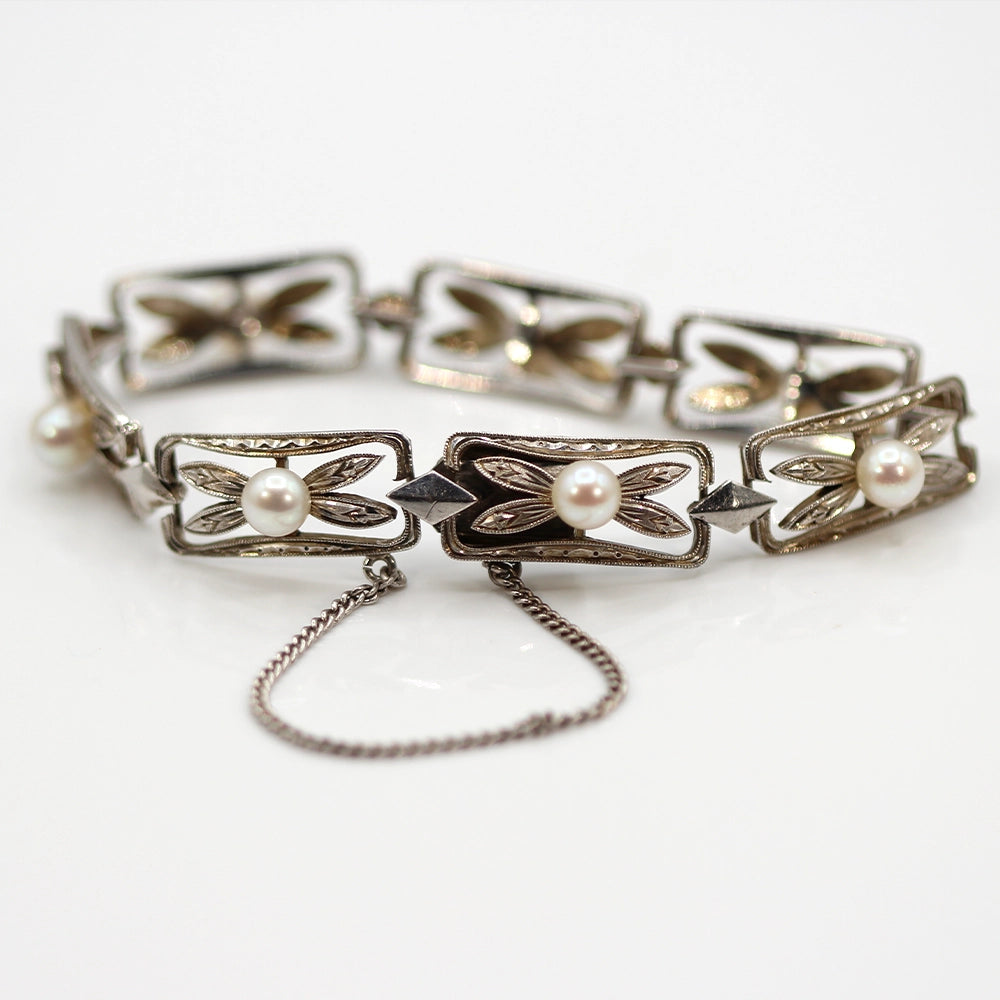 Mikimoto Sterling Silver and Pearl Bracelet SIZE 6.5