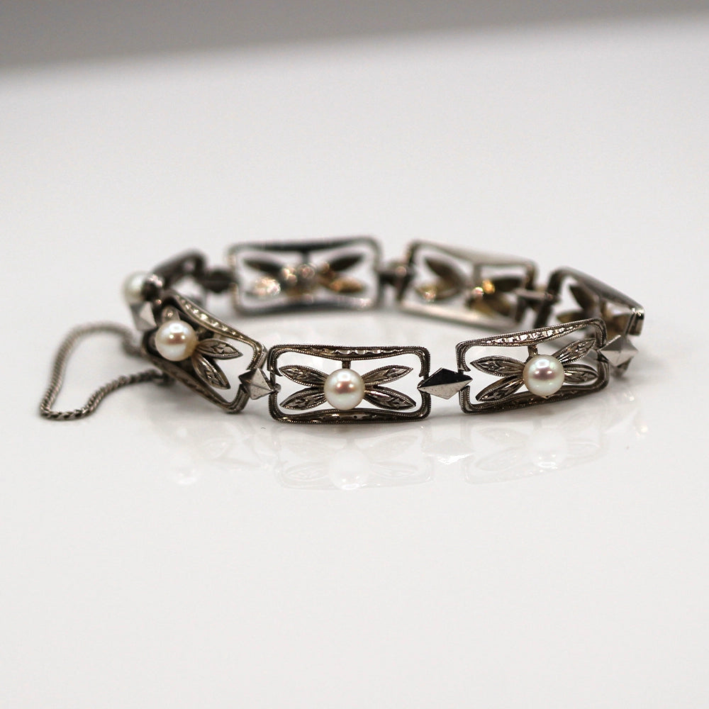 Mikimoto Sterling Silver and Pearl Bracelet SIZE 6.5