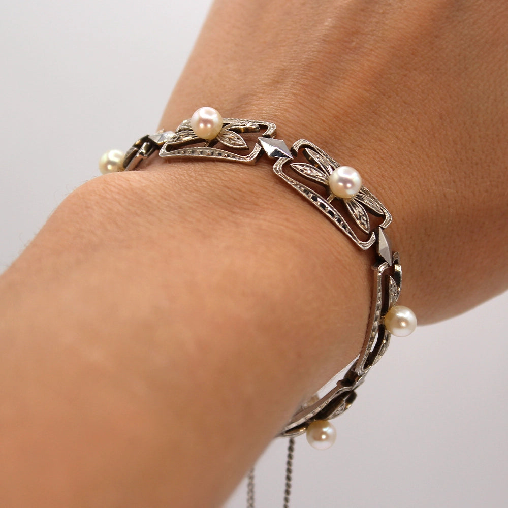 Mikimoto Sterling Silver and Pearl Bracelet SIZE 6.5