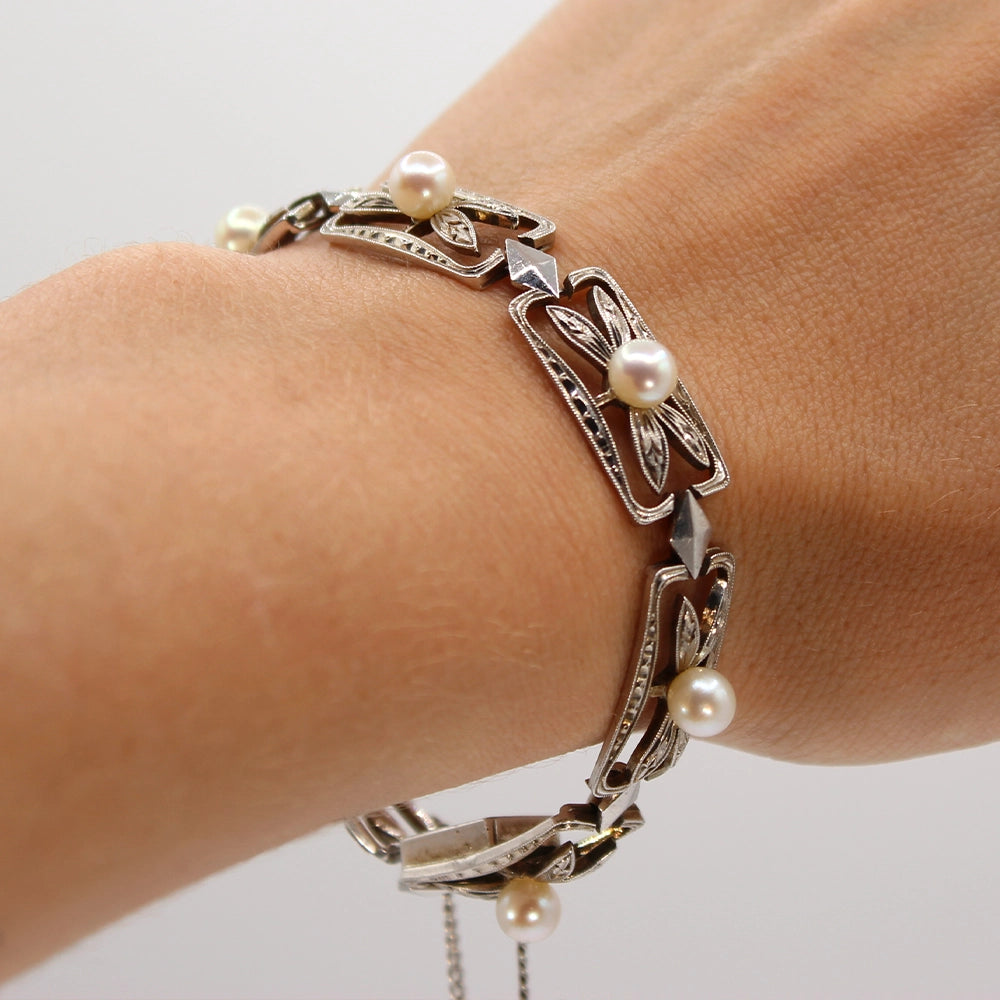 Mikimoto Sterling Silver and Pearl Bracelet SIZE 6.5