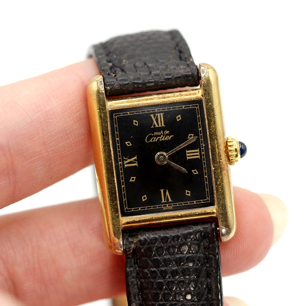 Must de Cartier Vermeil Tank Ladies Watch with Box and Docs SIZE 6.75