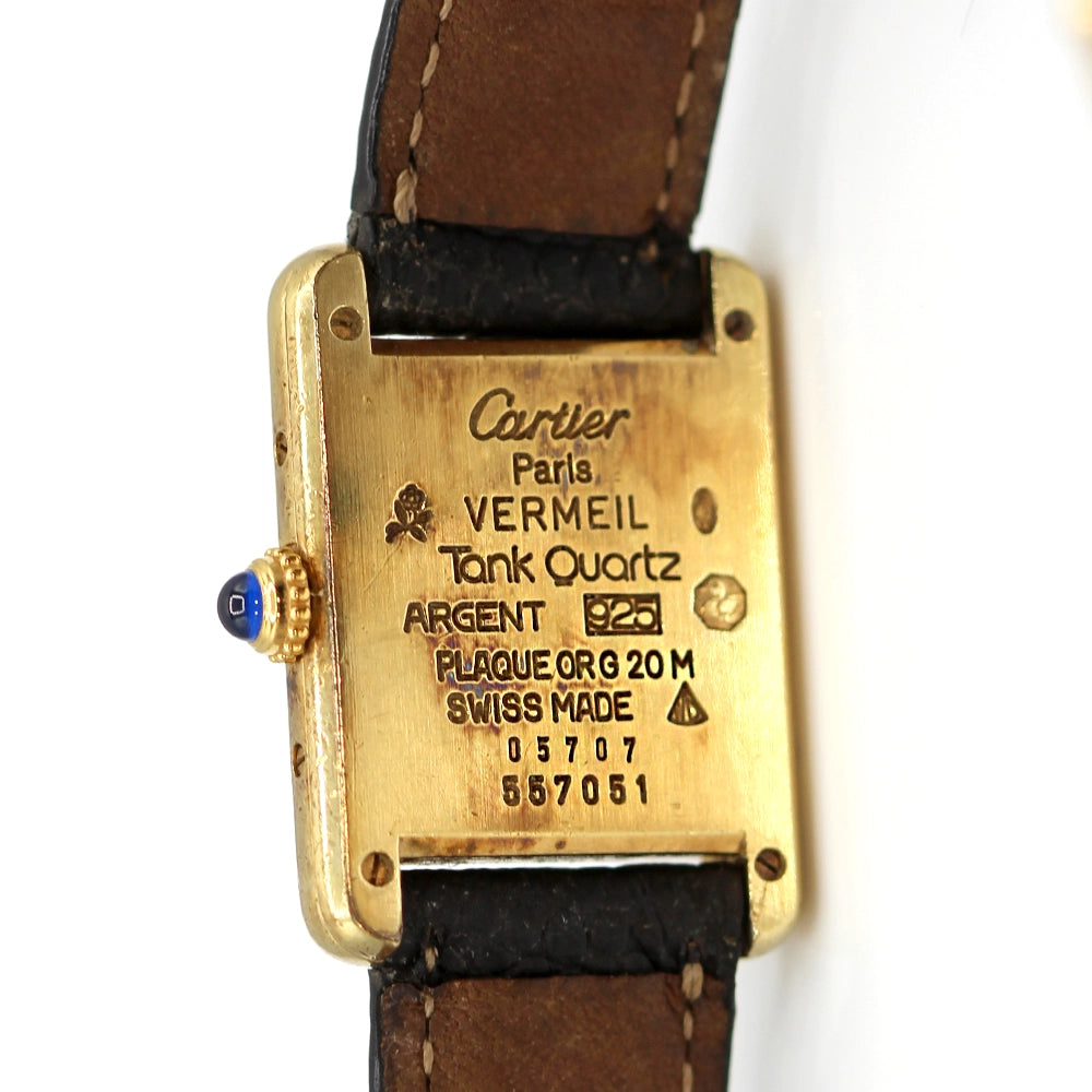Must de Cartier Vermeil Tank Ladies Watch with Box and Docs SIZE 6.75