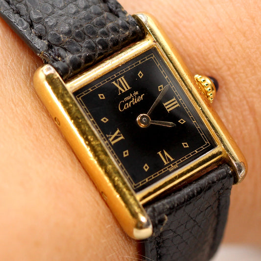 Must de Cartier Vermeil Tank Ladies Watch with Box and Docs SIZE 6.75