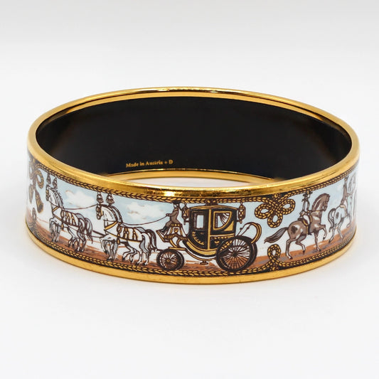 Vintage Hermes Enamel Horses and 18K Gold Plated Bracelet SIZE 8.25 with Box