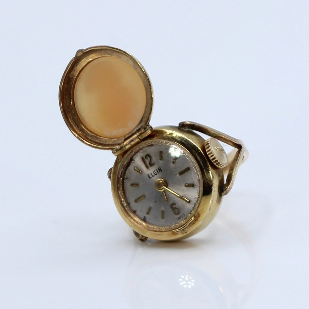 Vintage Elgin 10K Yellow Gold Watch and Cameo Ring SIZE 6