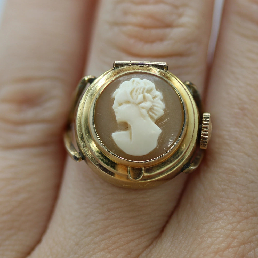 Vintage Elgin 10K Yellow Gold Watch and Cameo Ring SIZE 6