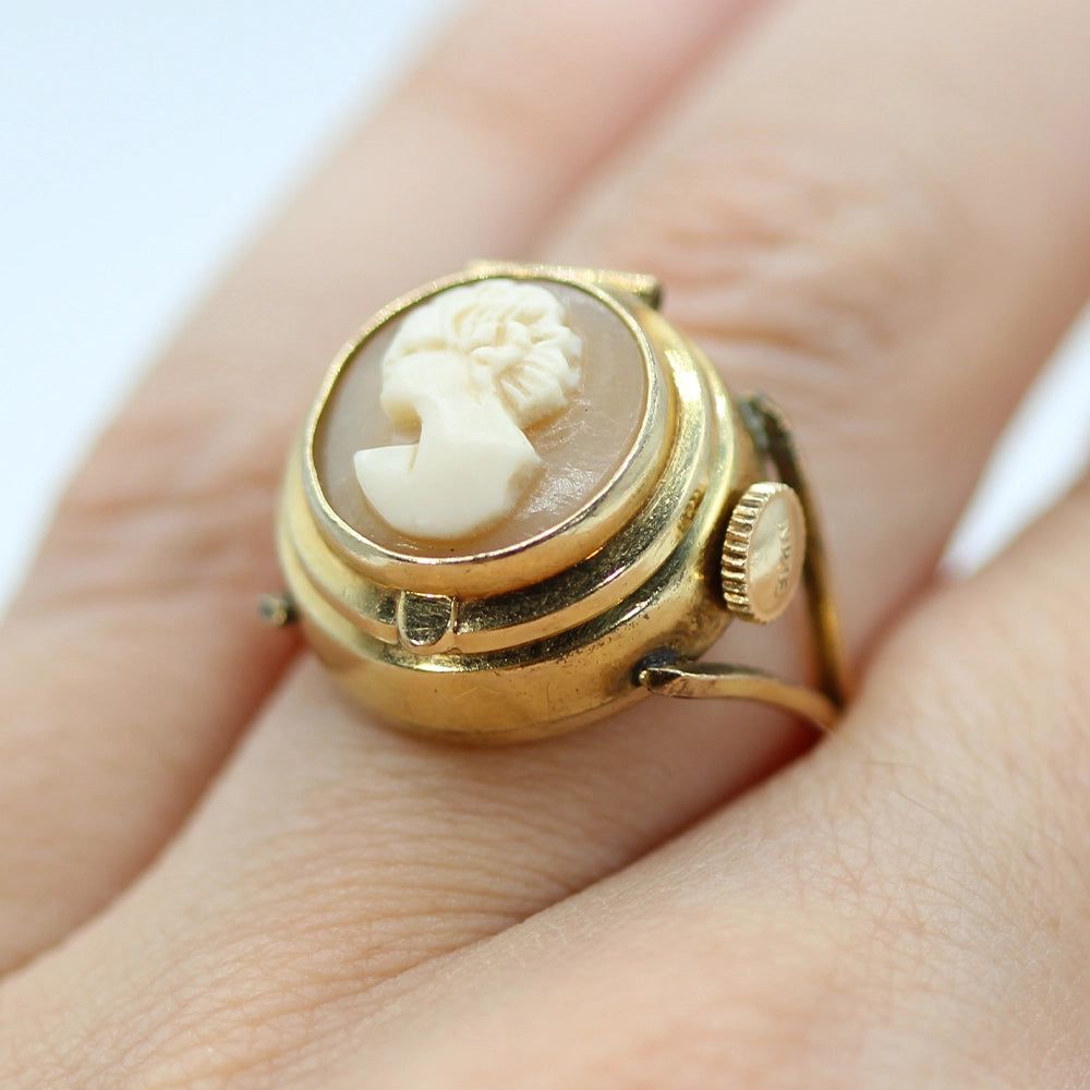 Vintage Elgin 10K Yellow Gold Watch and Cameo Ring SIZE 6