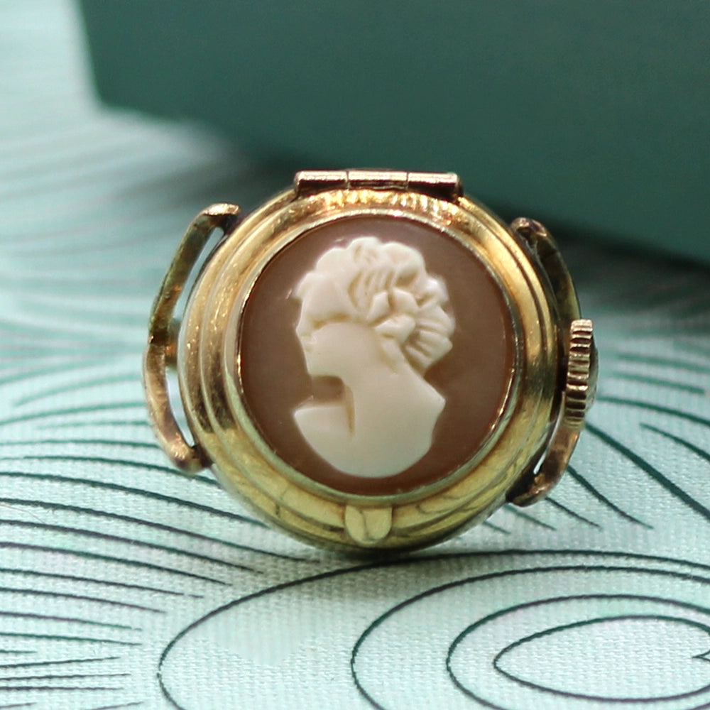 Vintage Elgin 10K Yellow Gold Watch and Cameo Ring SIZE 6