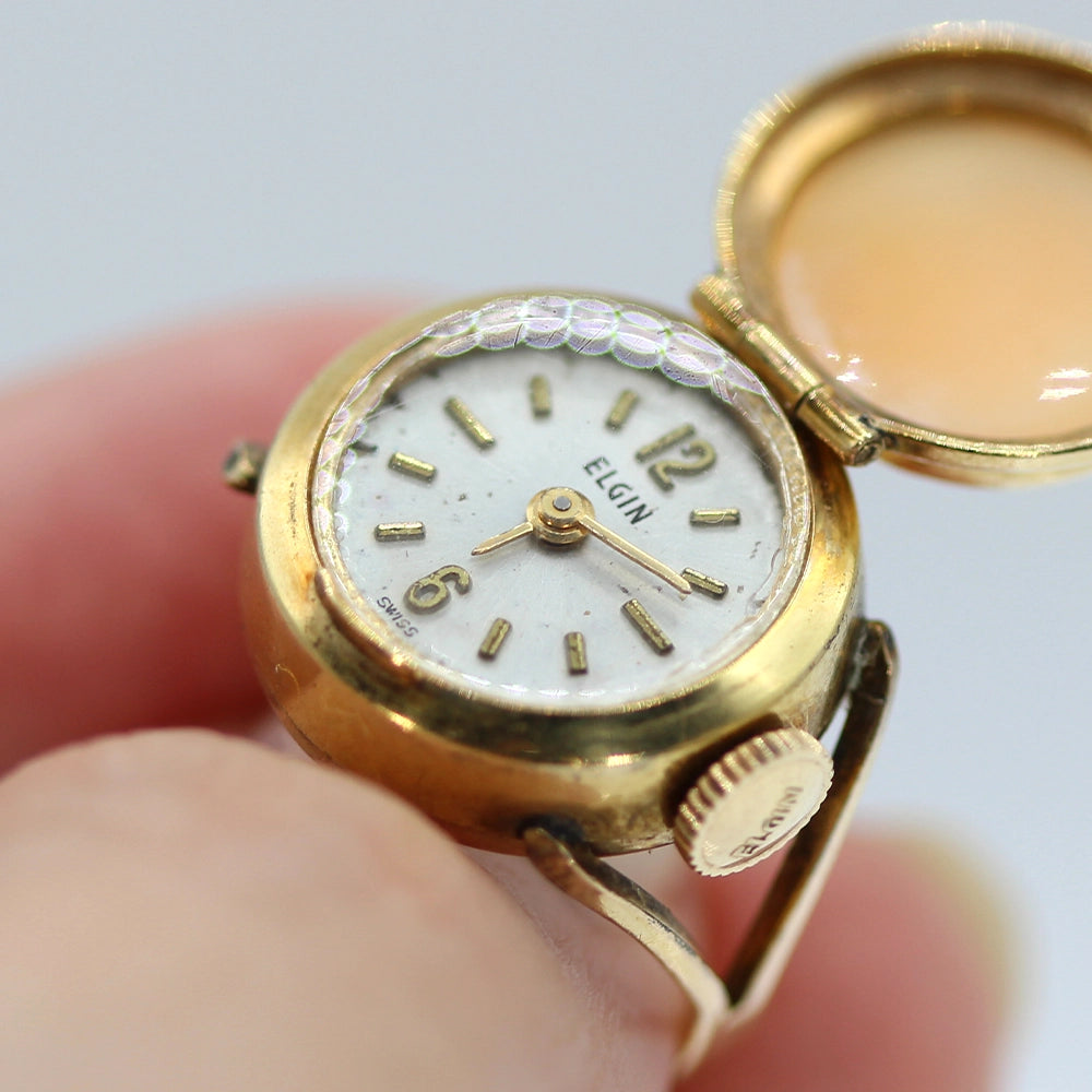 Vintage Elgin 10K Yellow Gold Watch and Cameo Ring SIZE 6