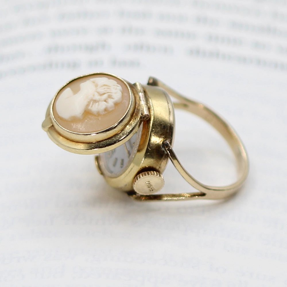 Vintage Elgin 10K Yellow Gold Watch and Cameo Ring SIZE 6