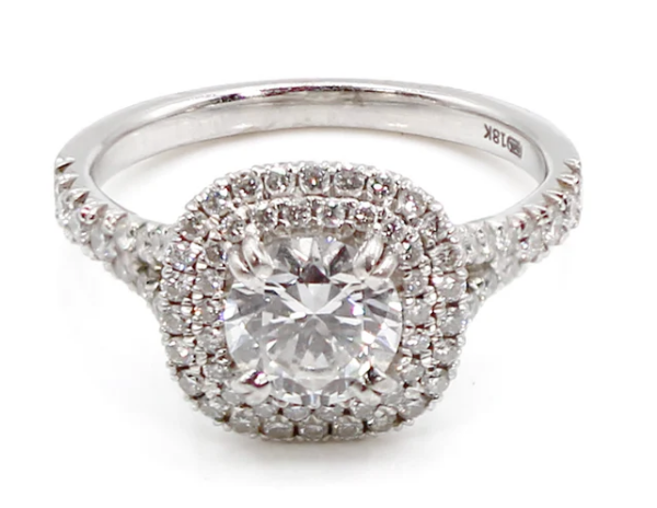 18K White Gold Double Diamond Halo Ring SIZE 6