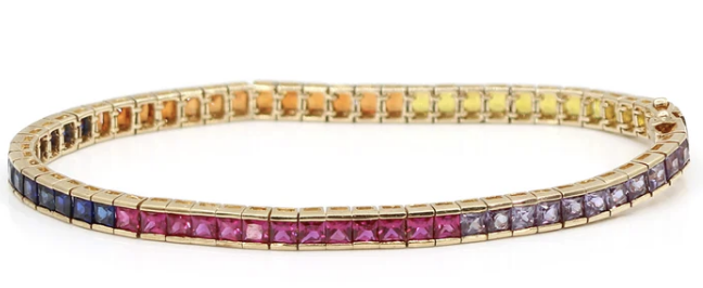 10K Yellow Gold and Rainbow Stones Tennis Bracelet SIZE 7.25