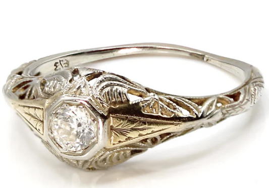 Vintage Two-Toned Gold and .25 Carat Old European Cut Diamond Ring SIZE 6.75