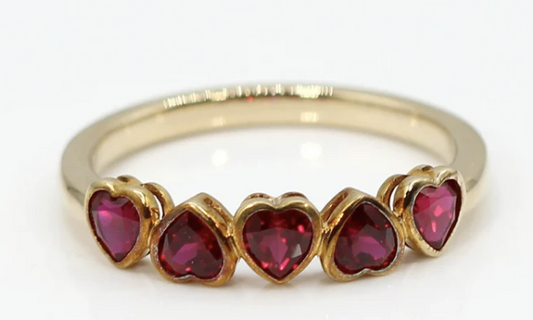 10K Yellow Gold and Red Heart Bezel Set Ring SIZE 10.5
