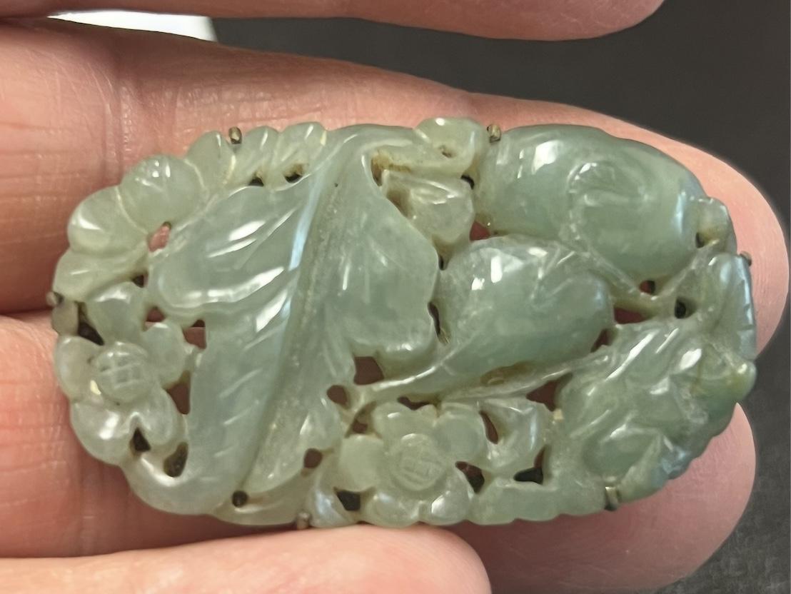 Carved Green Jade and Base Metal Obidome