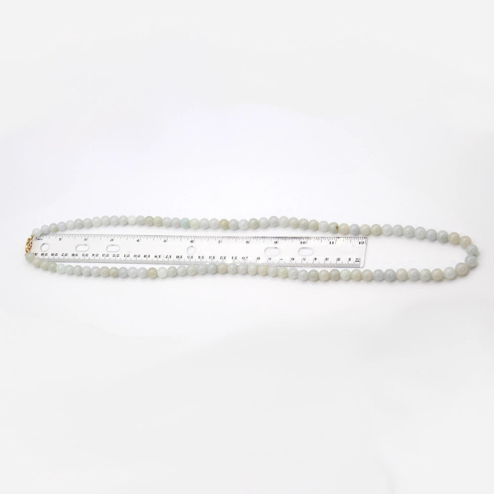 Ming’s Hawaii Pale Green Jade Beaded Necklace with 14K Yellow Gold Clasp - With Box!
