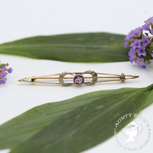 Boho 10K Yellow Gold and Amethyst Moon Pin
