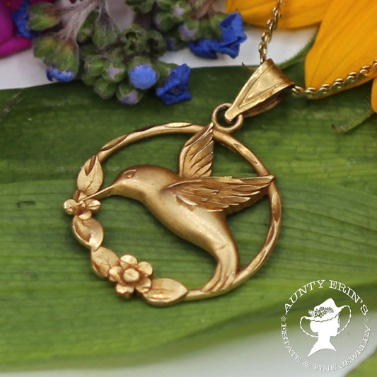14K Yellow Gold Hummingbird Pendant