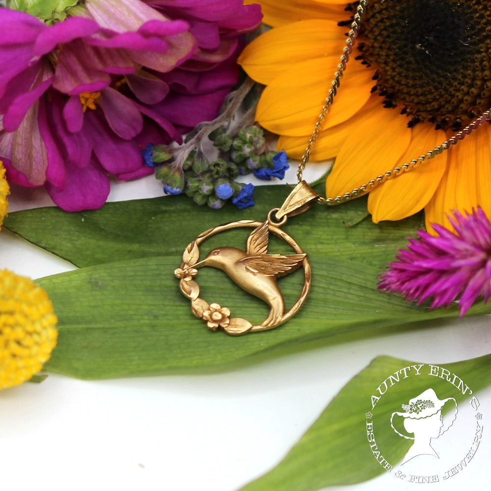 14K Yellow Gold Hummingbird Pendant