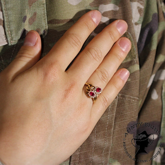 14K Yellow Gold Ruby and Diamond Floral Motif Ring