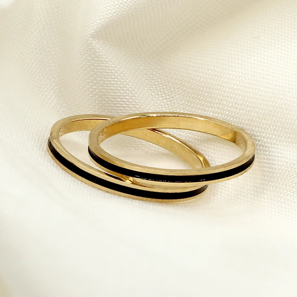 Set of 2 Hawaiian Heirloom 14K Yellow Gold and Black Enamel Ring SIZE 8.5