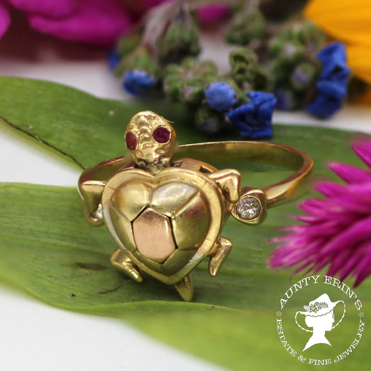 14K Yellow Gold Turtle Motif Motion Ring
