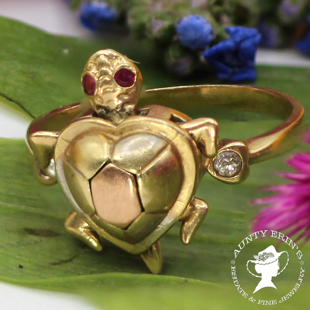 14K Yellow Gold Turtle Motif Motion Ring